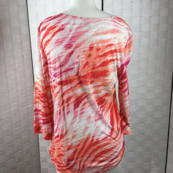 Chico's Pink/Orange Casual V-Neck Top, Size 4 - Picture 2 of 6